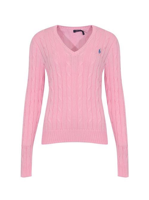 Maglia a trecce in cotone con scollo a V Pink POLO RALPH LAUREN | 211971870006